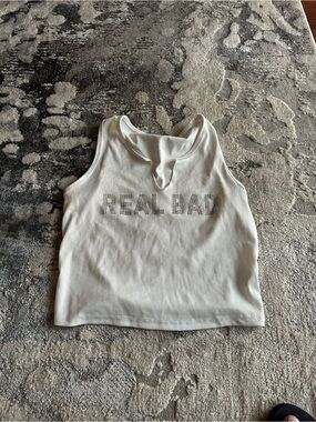 SHEIN White Ribbed Tank with Studded REAL BAD Text